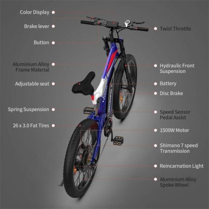 Cycling |  1500W Electric Bike Fat Tire P7 48V 20AH Removable Lithium Battery for Adults Cycling Cycling