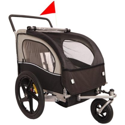 Cycling |  2-in-1 2-Seat Bicycle Trailer Jogger Stroller Cycling Blue-Grey/Black-Grey/Red