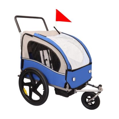 Cycling |  2-in-1 2-Seat Bicycle Trailer Jogger Stroller Cycling Blue-Grey/Black-Grey/Red