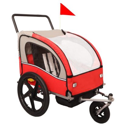 Cycling |  2-in-1 2-Seat Bicycle Trailer Jogger Stroller Cycling Blue-Grey/Black-Grey/Red