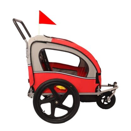 Cycling |  2-in-1 2-Seat Bicycle Trailer Jogger Stroller Cycling Blue-Grey/Black-Grey/Red