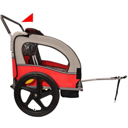 Cycling |  2-in-1 2-Seat Bicycle Trailer Jogger Stroller Cycling Blue-Grey/Black-Grey/Red