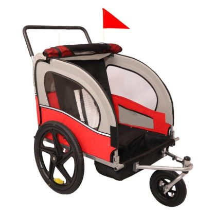 Cycling |  2-in-1 2-Seat Bicycle Trailer Jogger Stroller Cycling Blue-Grey/Black-Grey/Red