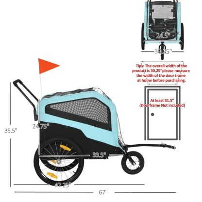 Cycling |  2-in-1 Dog Bike Trailer Pet Stroller Carrier for Large Dogs with Hitch, Quick-release Wheels, Foot Support Cycling Cycling