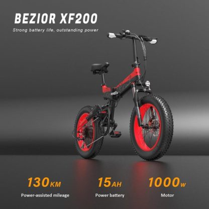 Cycling |  20″ 1000W Foldable Electric Bicycle with 48V 15Ah Battery for Adult Cycling Black+Grey/Black+Red/Black+Yellow