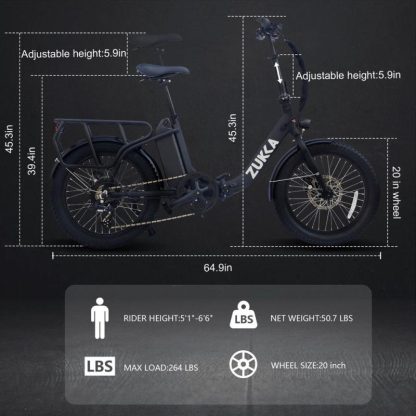 Cycling |  20″ Foldable Electric Bike for Adults, 500W Motor 25MPH Max Speed, 48V 10AH Removable Battery and 7-Speed Electric Bicycles Cycling Cycling