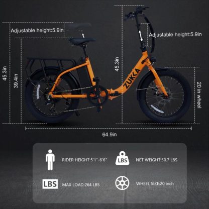 Cycling |  20″ Foldable Electric Bike for Adults, 500W Motor 25MPH Max Speed, 48V 10AH Removable Battery and 7-Speed Electric Bicycles Cycling Cycling