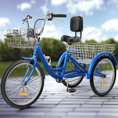 Cycling |  24″ /26″Blue Adult Tricycle 3 Wheel Bikes 1 Speed Trike Bike Cycling Cycling