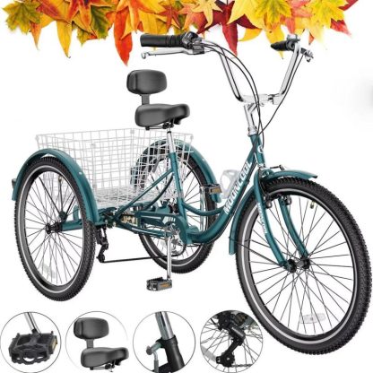 Cycling |  24″ Adult 7-Speed Tricycle, 3 Wheel Bike with Large Basket Cycling Cycling