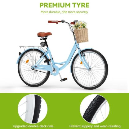 Cycling |  24 Inch Beach Cruiser Bike for Women – 1 Speed Commute Bike for Adults – Bicycle with Adjustable Seat in Light Blue Cycling Cycling