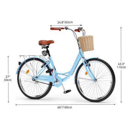 Cycling |  24 Inch Beach Cruiser Bike for Women – 1 Speed Commute Bike for Adults – Bicycle with Adjustable Seat in Light Blue Cycling Cycling