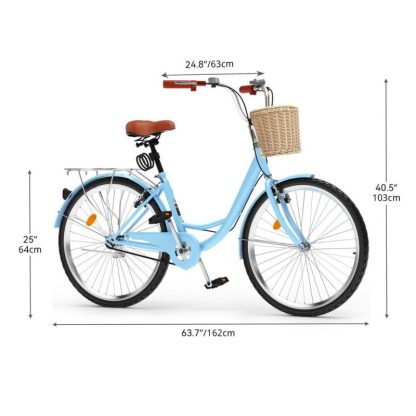 Cycling |  24 Inch Beach Cruiser Bike for Women – 1 Speed Commute Bike for Adults – Bicycle with Adjustable Seat in Light Blue Cycling Cycling