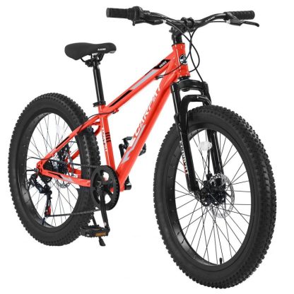 Cycling |  24 Inch Fat Tire Bike Full Shimano 7 Speeds Mountain Bike, Dual Disc Brake, High-Carbon Steel Frame,Urban Commuter City Bicycle Cycling Cycling