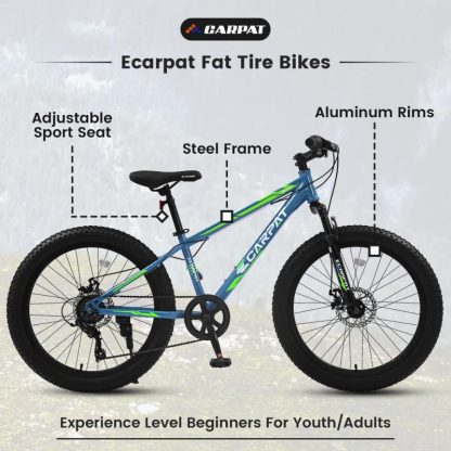 Cycling |  24 Inch Fat Tire Bike Full Shimano 7 Speeds Mountain Bike, Dual Disc Brake, High-Carbon Steel Frame,Urban Commuter City Bicycle Cycling Cycling