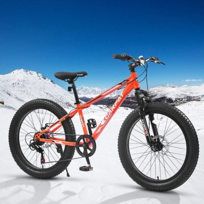 Cycling |  24 Inch Fat Tire Bike Full Shimano 7 Speeds Mountain Bike, Dual Disc Brake, High-Carbon Steel Frame,Urban Commuter City Bicycle Cycling Cycling