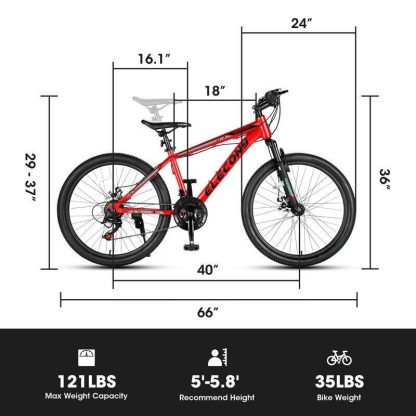 Cycling |  24 inch Mountain Bike Bicycle Aluminium Frame Bike 21-Speed with Disc Brake Cycling Cycling