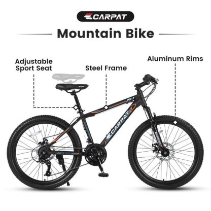 Cycling |  24 Inch Mountain Bike Boys Girls, Steel Frame, Shimano 21 Speed Mountain Bicycle with Daul Disc Brakes and Front Suspension MTB Cycling Cycling