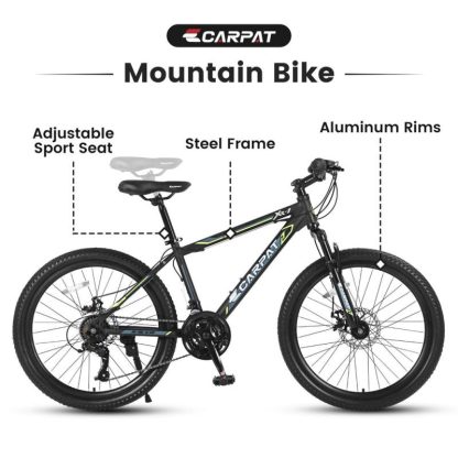 Cycling |  24 Inch Mountain Bike Boys Girls, Steel Frame, Shimano 21 Speed Mountain Bicycle with Daul Disc Brakes and Front Suspension MTB Cycling Cycling