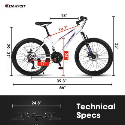 Cycling |  24 inch Mountain Bike for Teenagers Girls Women, Shimano 21 Speeds with Dual Disc Brakes and 100mm Front Suspension Cycling Cycling