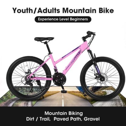 Cycling |  24 inch Mountain Bike for Teenagers Girls Women, Shimano 21 Speeds with Dual Disc Brakes and 100mm Front Suspension Cycling Cycling