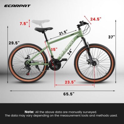 Cycling |  24 Inch Wheels, 21-Speed Trail Commuter City Mountain Bike, Carbon steel Frame Disc Brakes Thumb Shifter Front Fork Cycling Cycling