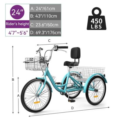 Cycling |  24″/26″ Mint Green Adult Tricycle 3 Wheel Bikes 1 Speed Trike Bike Cycling Cycling