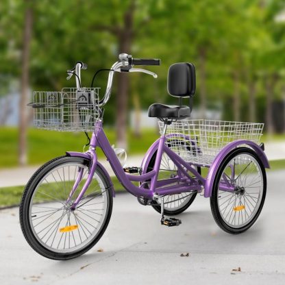 Cycling |  24″Purple Adult Tricycle 3 Wheel Bikes 1 Speed Trike Bike – 24″ Cycling Cycling