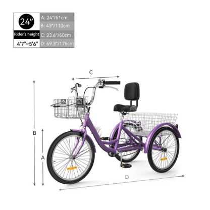 Cycling |  24″Purple Adult Tricycle 3 Wheel Bikes 1 Speed Trike Bike – 24″ Cycling Cycling