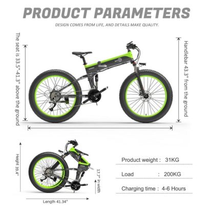 Cycling |  26″ 1500W Foldable Electric Mountain Bicycle 48V 12.8Ah Battery Cycling Cycling