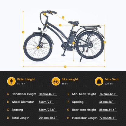 Cycling |  26″ 500W Mountain Electric Bike with 48V/13Ah Removable Battery Cycling Black