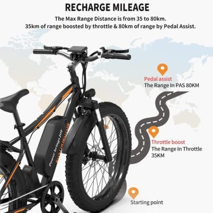 Cycling |  26″ 750W Electric Bike P7 48V 13AH Removable Lithium Battery for Adult Cycling Black