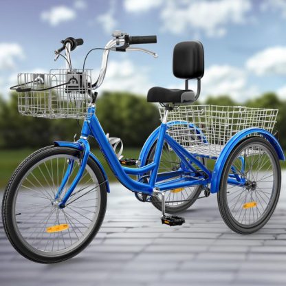 Cycling |  26″ Blue 7 Speed Adult Tricycle 3 Wheel Bikes with Removable Baskets Cycling Cycling