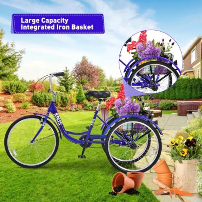 Cycling |  26 in. Adult Tricycle Bike with Large Shopping Basket for Women and Men Cycling Cycling