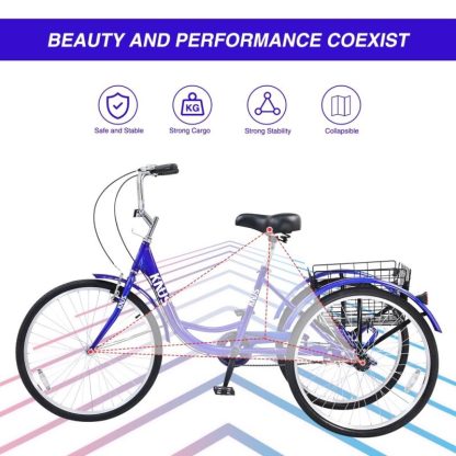 Cycling |  26 in. Adult Tricycle Bike with Large Shopping Basket for Women and Men Cycling Cycling