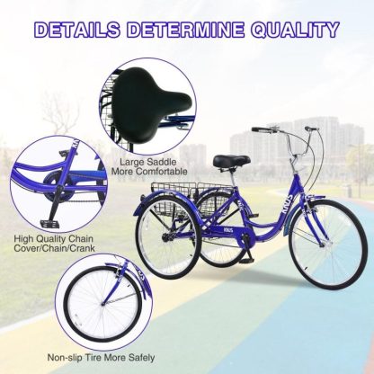 Cycling |  26 in. Adult Tricycle Bike with Large Shopping Basket for Women and Men Cycling Cycling