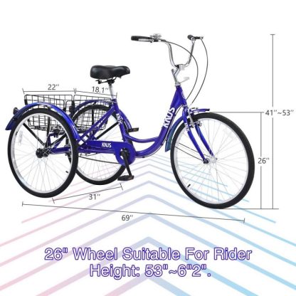 Cycling |  26 in. Adult Tricycle Bike with Large Shopping Basket for Women and Men Cycling Cycling