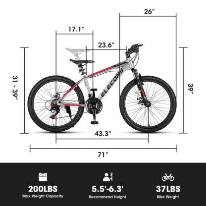 Cycling |  26 in. Aluminium Mountain Bike for Adults with 21-Speed Disc Brake Cycling Cycling