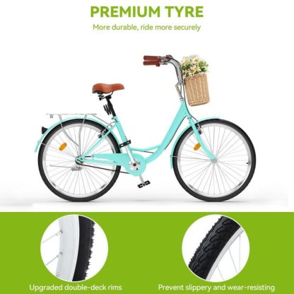 Cycling |  26 Inch Beach Cruiser Bike for Women – 1 Speed Commute Bike for Adults – Bicycle with Adjustable Seat in Mint Green Cycling Cycling