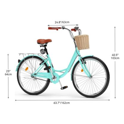 Cycling |  26 Inch Beach Cruiser Bike for Women – 1 Speed Commute Bike for Adults – Bicycle with Adjustable Seat in Mint Green Cycling Cycling