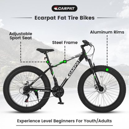 Cycling |  26 Inch Fat Tire Bike 21 Speed Mountain Bike, Dual Disc Brake, High-Carbon Steel Frame, Front Suspension, Urban Commuter City Cycling Cycling