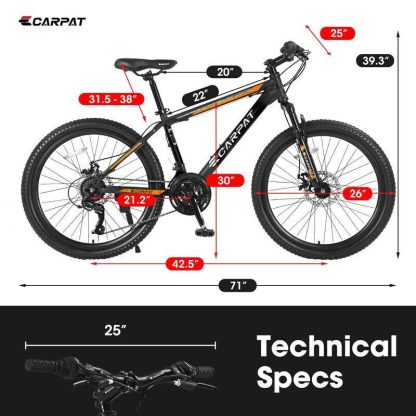 Cycling |  26″ Mountain Bike, 21 Speeds with Mechanical Disc Brakes, Suspension Mountain Bicycle Cycling Cycling