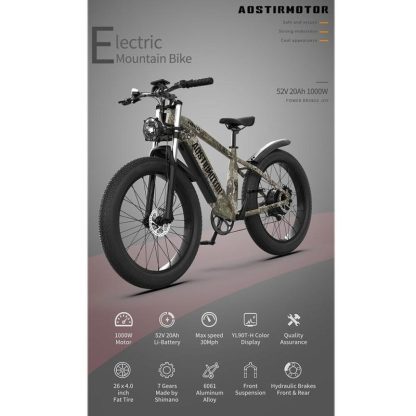 Cycling |  26″1000W Electric Bike Mountain Bicycle,Camouflage Color Cycling Cycling