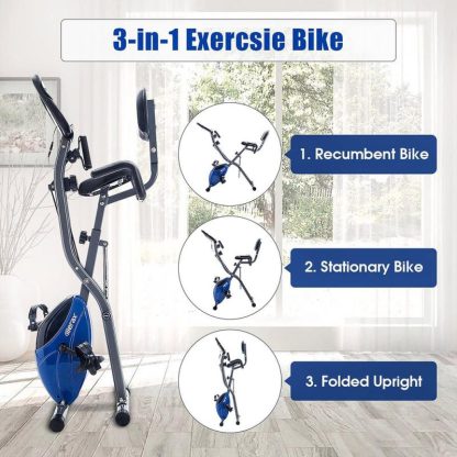 Cycling |  3 in 1 Adjustable Folding Exercise Bike Convertible Magnetic Upright Recumbent Bike with Arm Bands Cycling Cycling