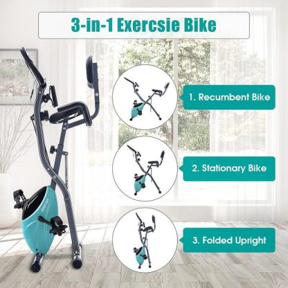 Cycling |  3 in 1 Adjustable Folding Exercise Bike Convertible Magnetic Upright Recumbent Bike with Arm Bands Cycling Cycling