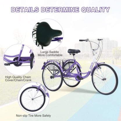 Cycling |  3-Wheel Adult Cruiser Tricycle Bike with 26-inch Wheels Cycling Cycling