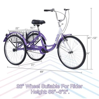 Cycling |  3-Wheel Adult Cruiser Tricycle Bike with 26-inch Wheels Cycling Cycling