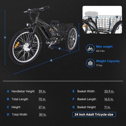 Cycling |  36V Fat Tires Electric Tricycle Adult 3 Wheel Electric Bicycle with Basket Cycling Cycling