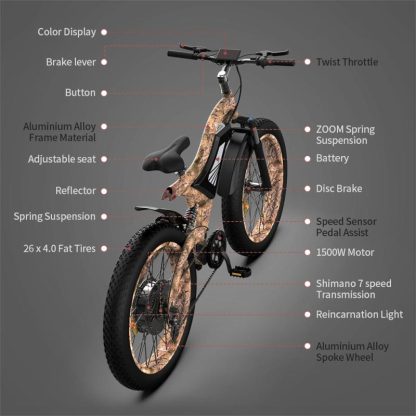 Cycling |  500W Electric Bike Fat Tire 48V 15AH Removable Lithium Battery Mountain Bicycle Cycling Cycling