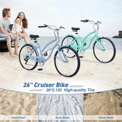 Cycling |  7 Speed Bicycles,Multiple Colors 26″Inch Beach Cruiser Bike Cycling Cycling