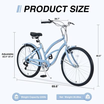 Cycling |  7 Speed Bicycles,Multiple Colors 26″Inch Beach Cruiser Bike Cycling Cycling